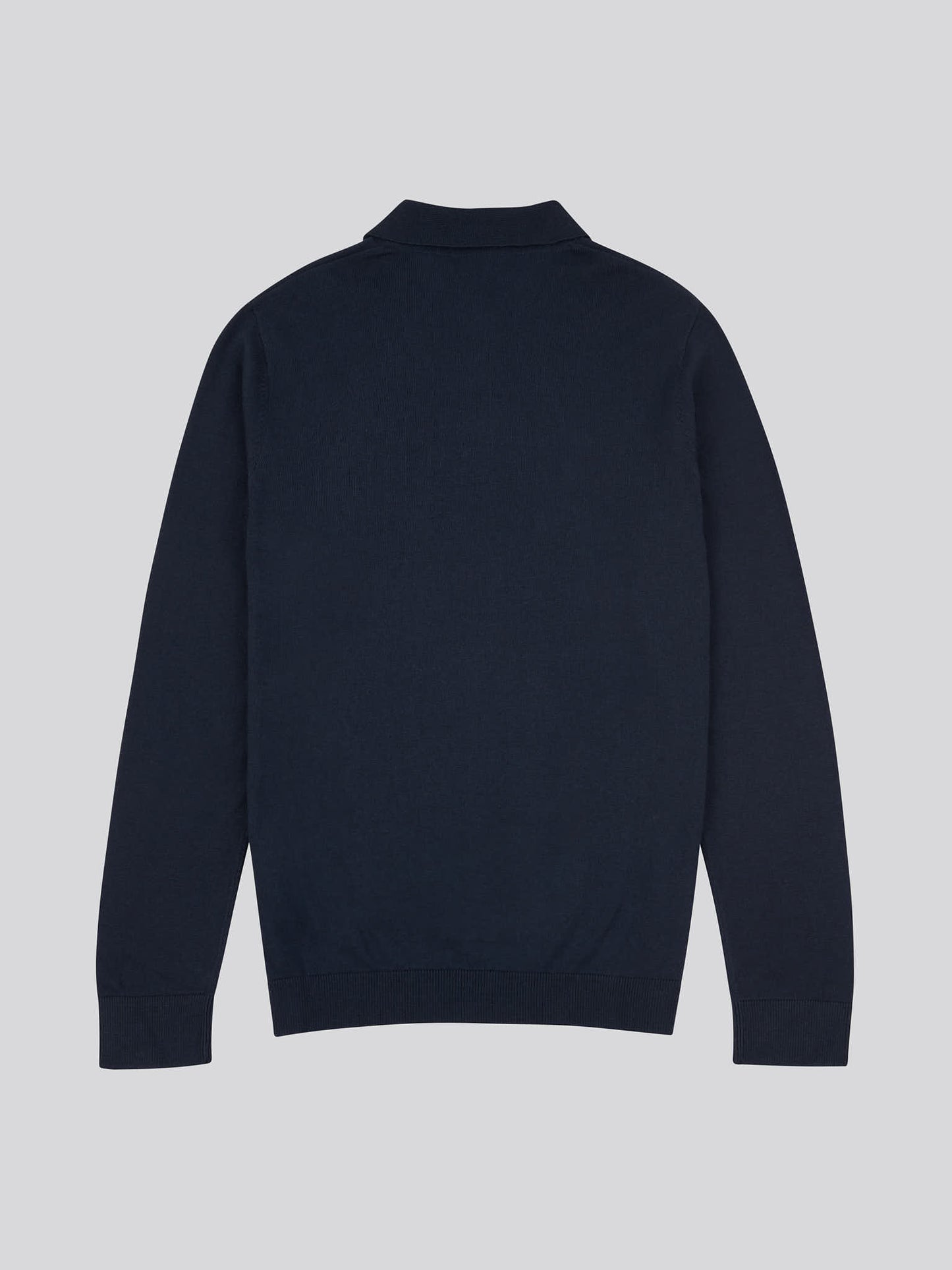 Mens Long Sleeve Knitted Polo Shirt in Dark Sapphire Navy / Haute Red DHM