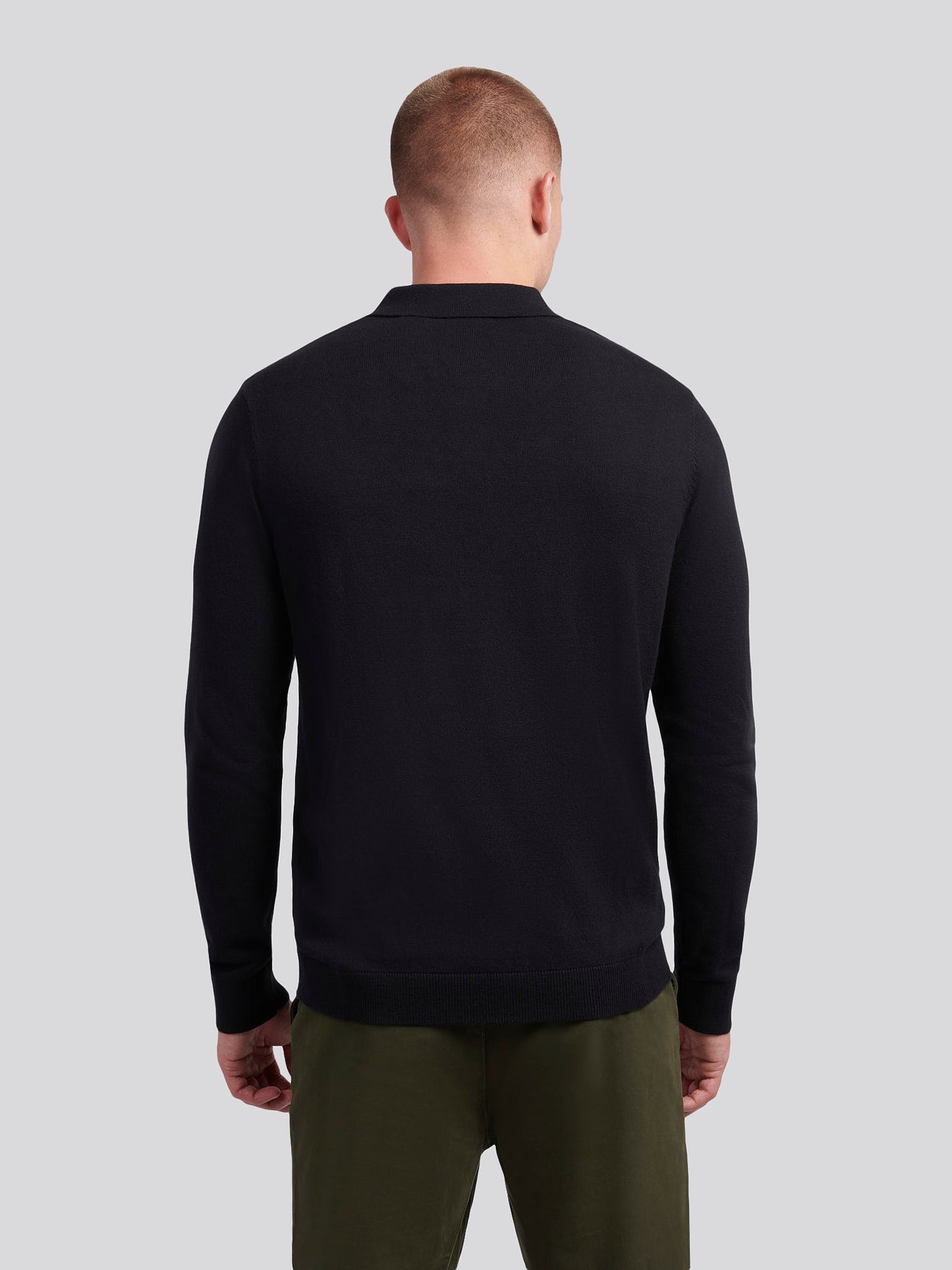 Mens Long Sleeve Knitted Polo Shirt in Black Bright White DHM