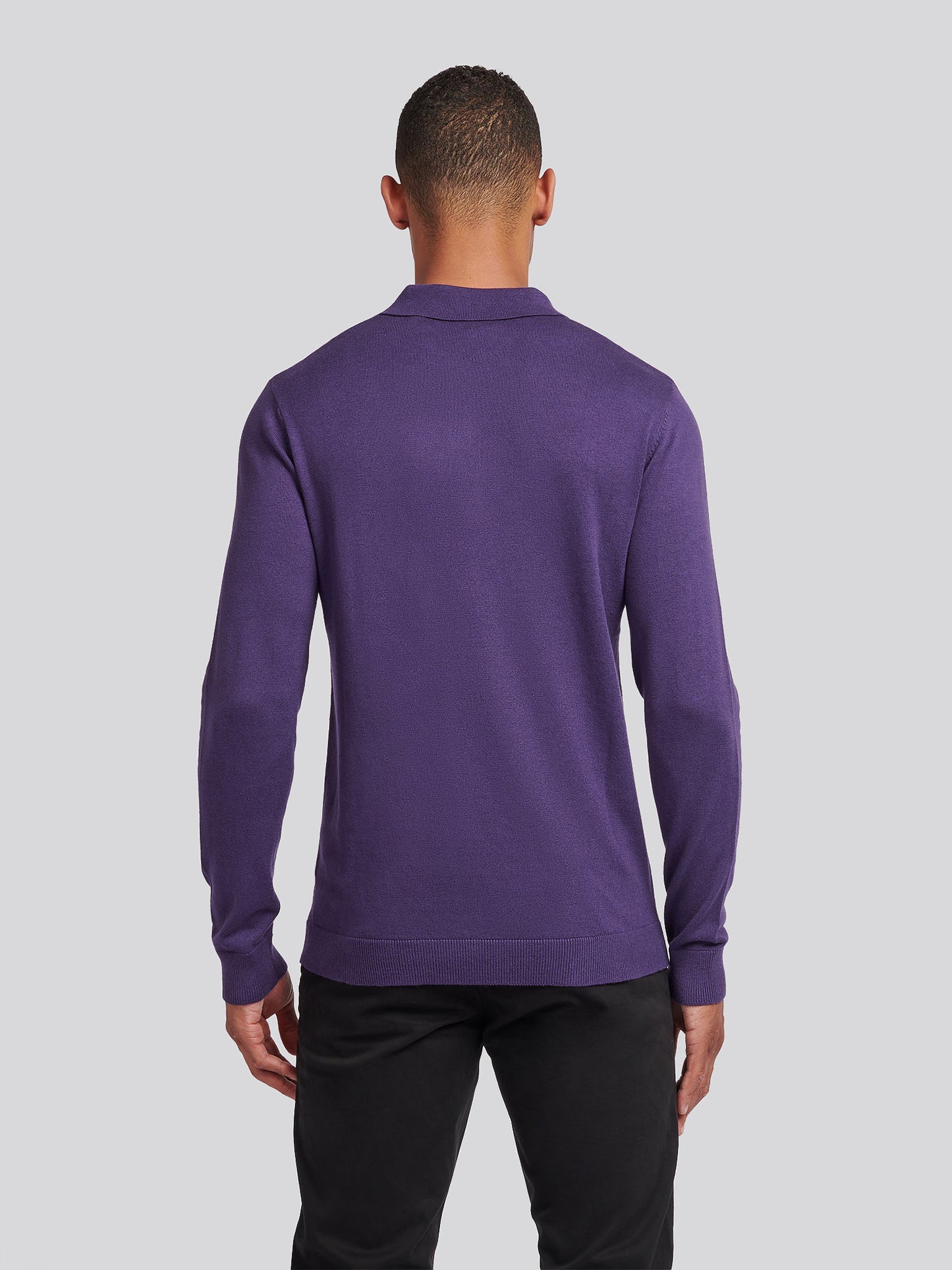 Mens Long Sleeve Knitted Polo Shirt in Purple Plumeria