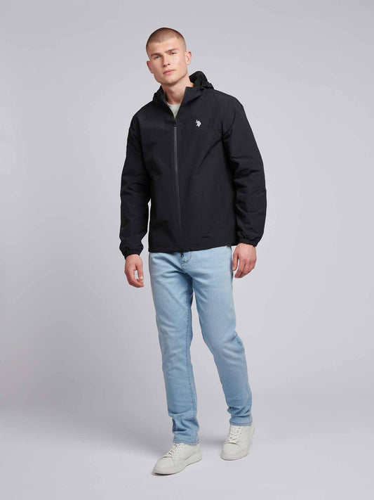 Mens Lightweight Rain Jacket in Black Bright White DHM