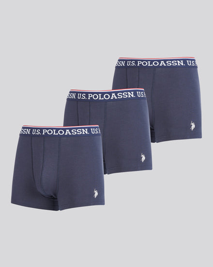 Mens 3 Pack Brand Highlight Boxer Shorts in Dark Sapphire Navy / White DHM