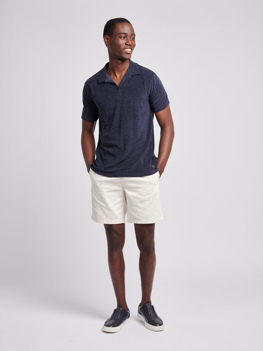 Mens Terry Revere Collar Polo Shirt in Dark Sapphire Navy