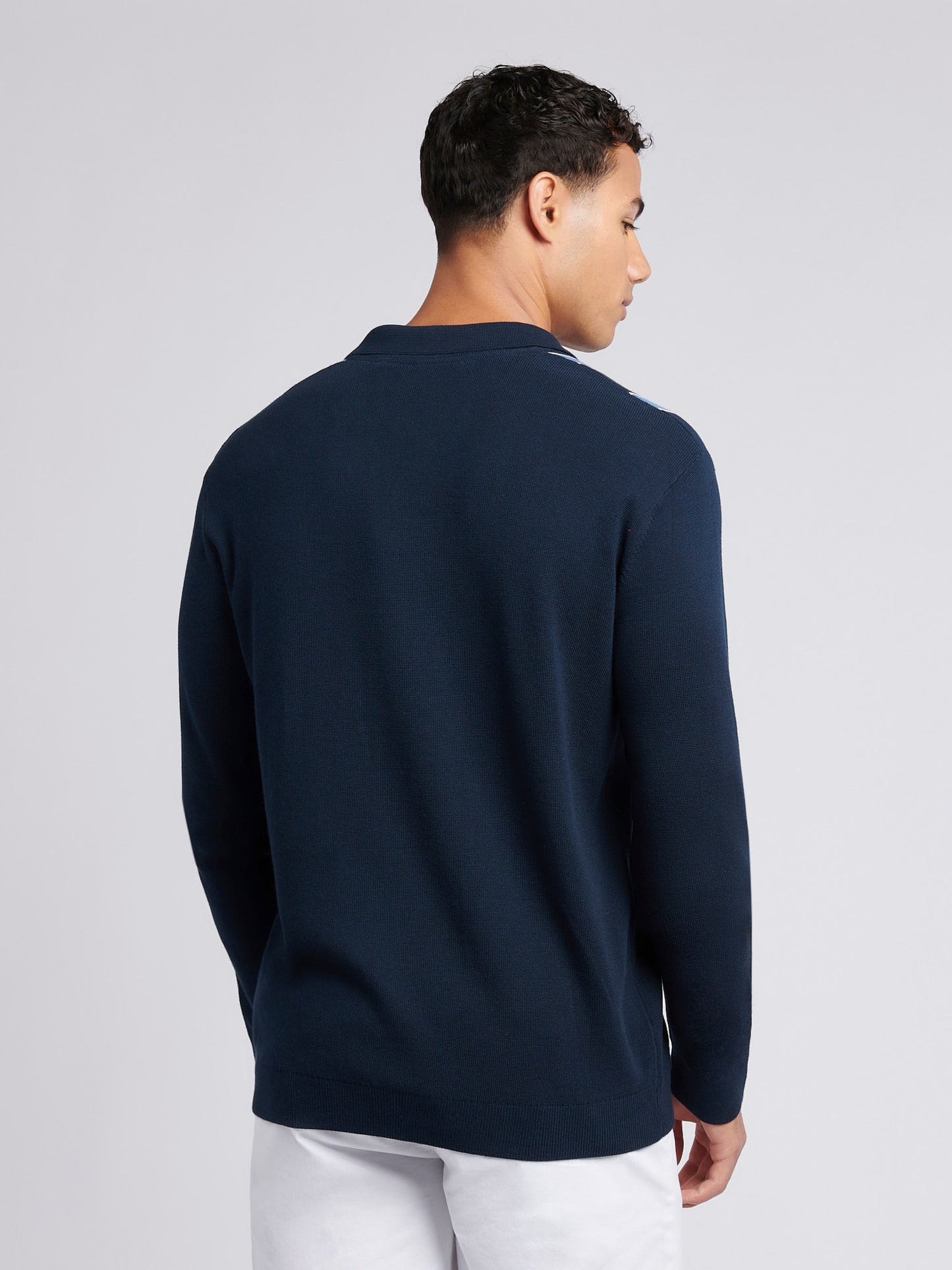 Mens Vertical Stripe Knit Cardigan in Dark Sapphire Navy