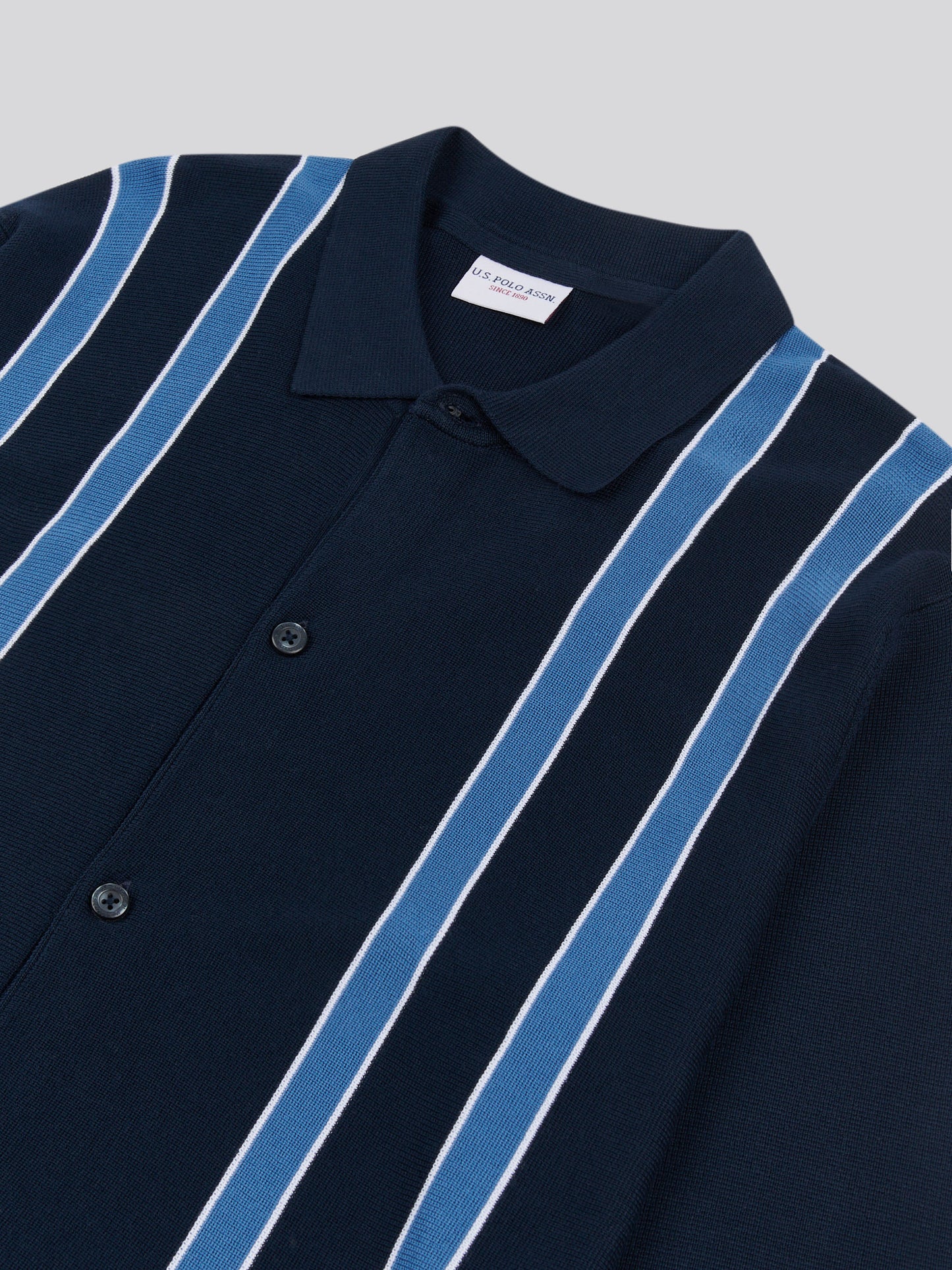 Mens Vertical Stripe Knit Cardigan in Dark Sapphire Navy