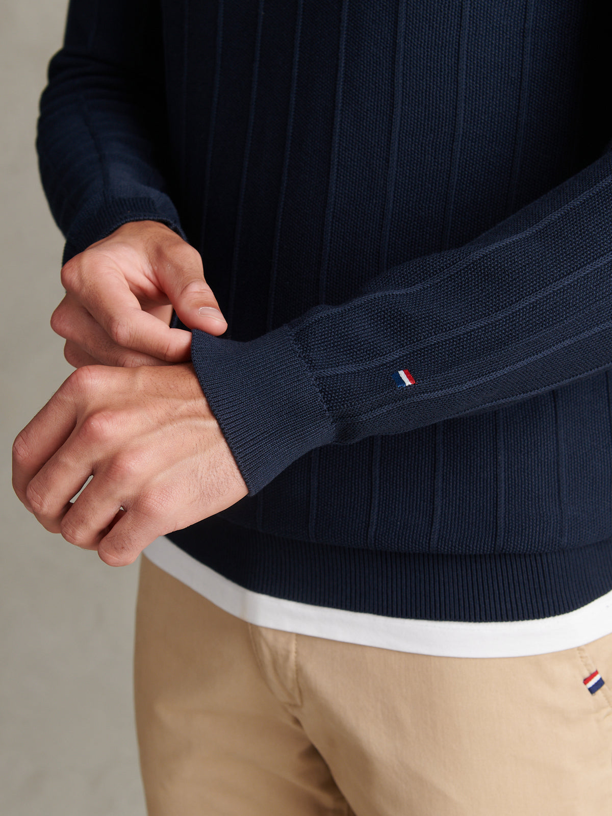 Mens Long Sleeve Zip Knit Polo Shirt Dark Sapphire Navy / Moonlight Blue DHM
