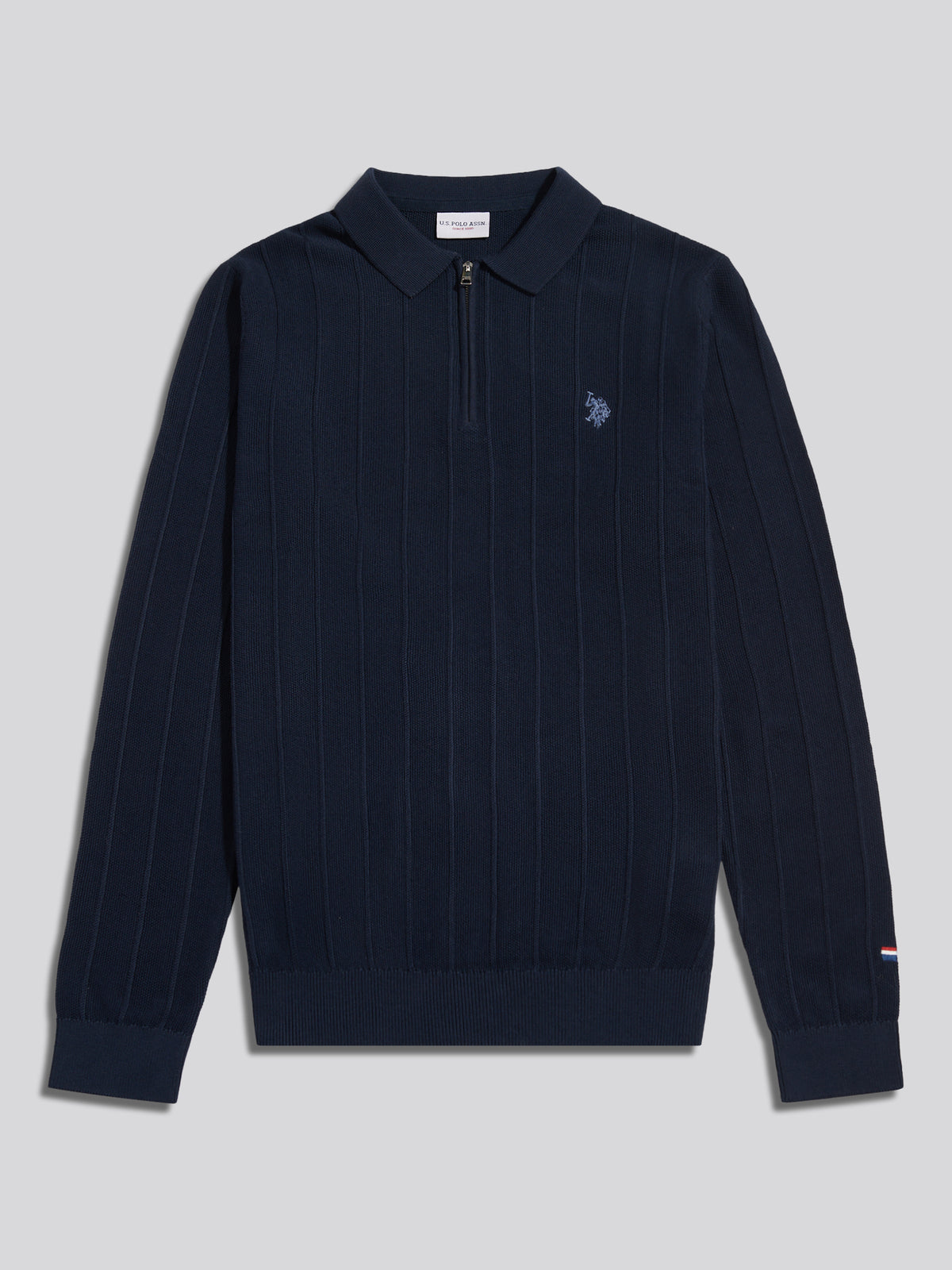 Mens Long Sleeve Zip Knit Polo Shirt Dark Sapphire Navy / Moonlight Blue DHM