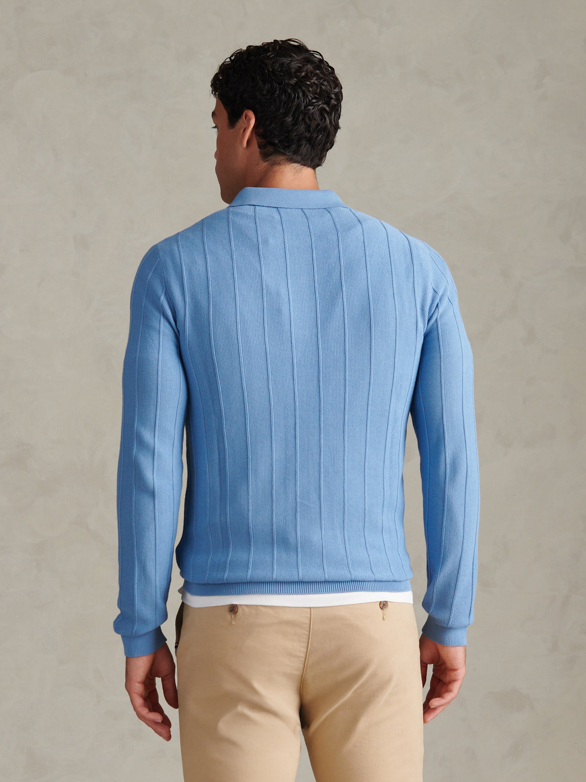 Mens Long Sleeve Zip Knit Polo Shirt Ashleigh Blue Marl
