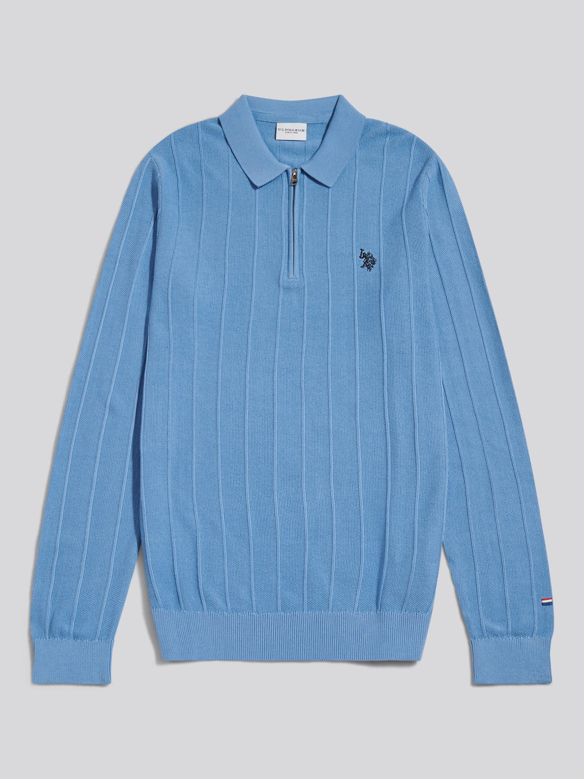 Mens Long Sleeve Zip Knit Polo Shirt Ashleigh Blue Marl
