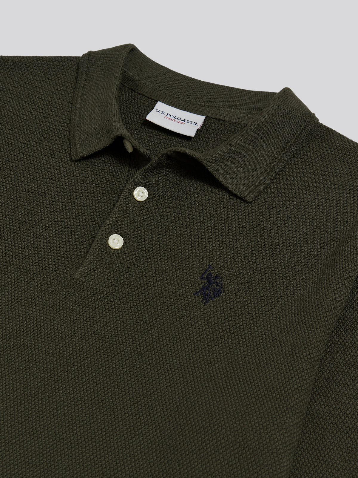 Mens Moss Stitch Long Sleeve Knit Polo Shirt Forest Night