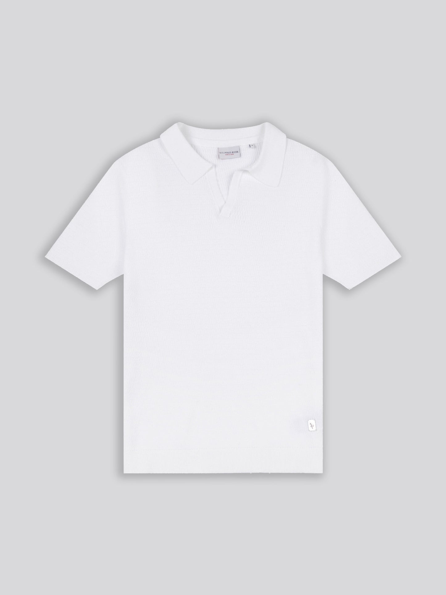 Mens Texture Open Collar Knit Polo Shirt in Bright White