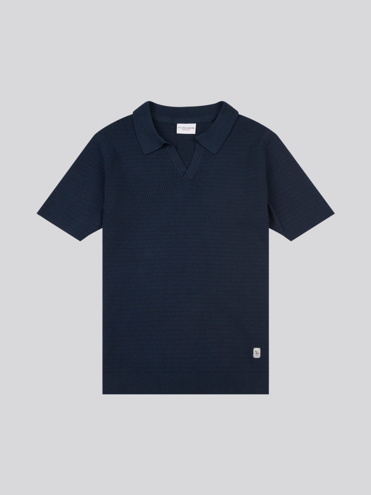 Mens Texture Open Collar Knit Polo Shirt in Dark Sapphire Navy
