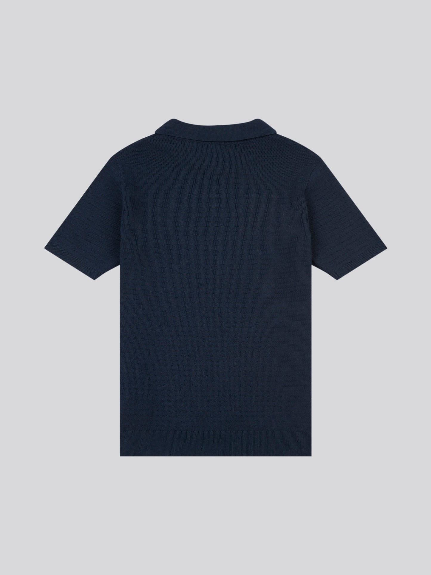 Mens Texture Open Collar Knit Polo Shirt in Dark Sapphire Navy