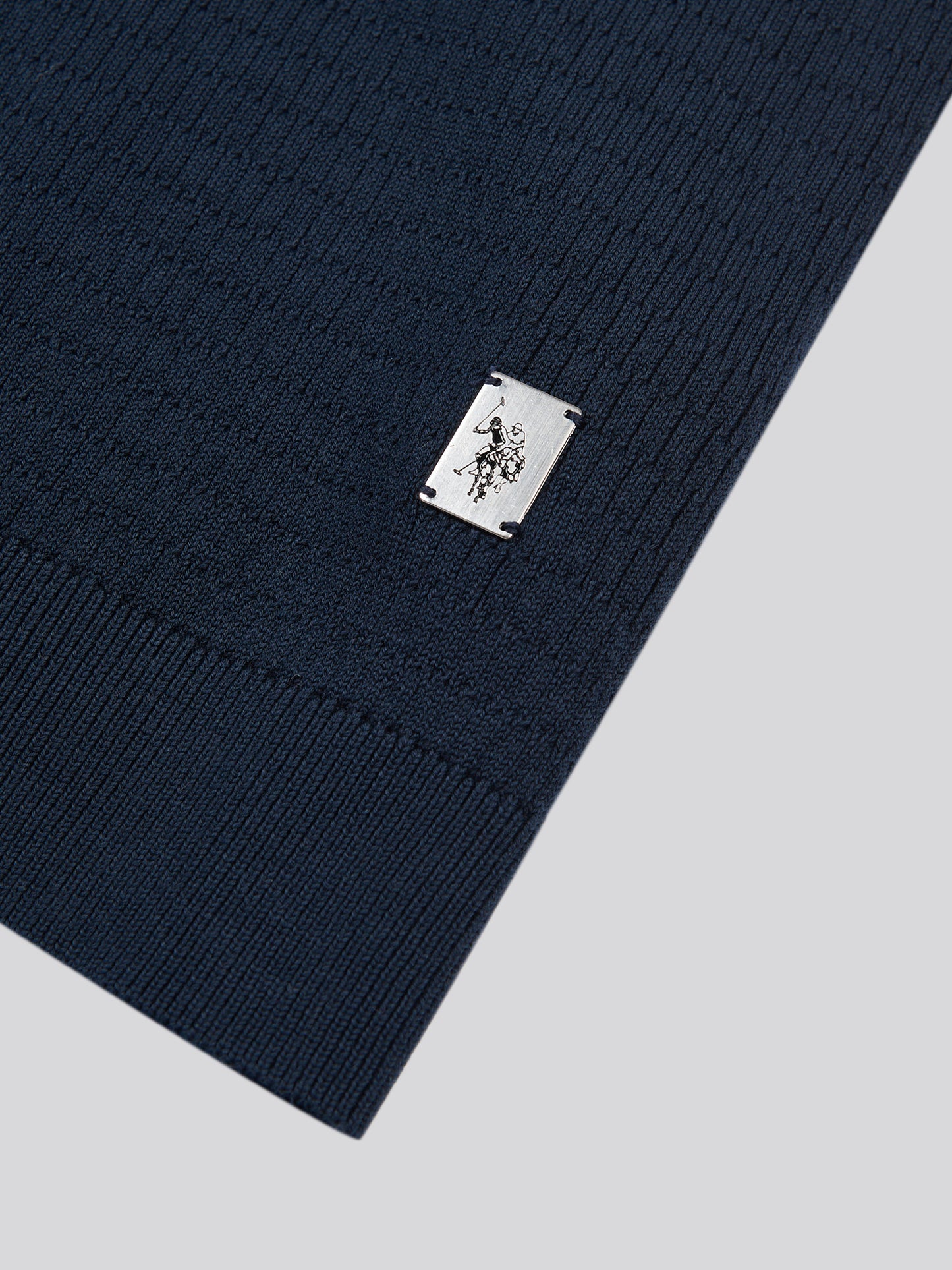 Mens Texture Open Collar Knit Polo Shirt in Dark Sapphire Navy