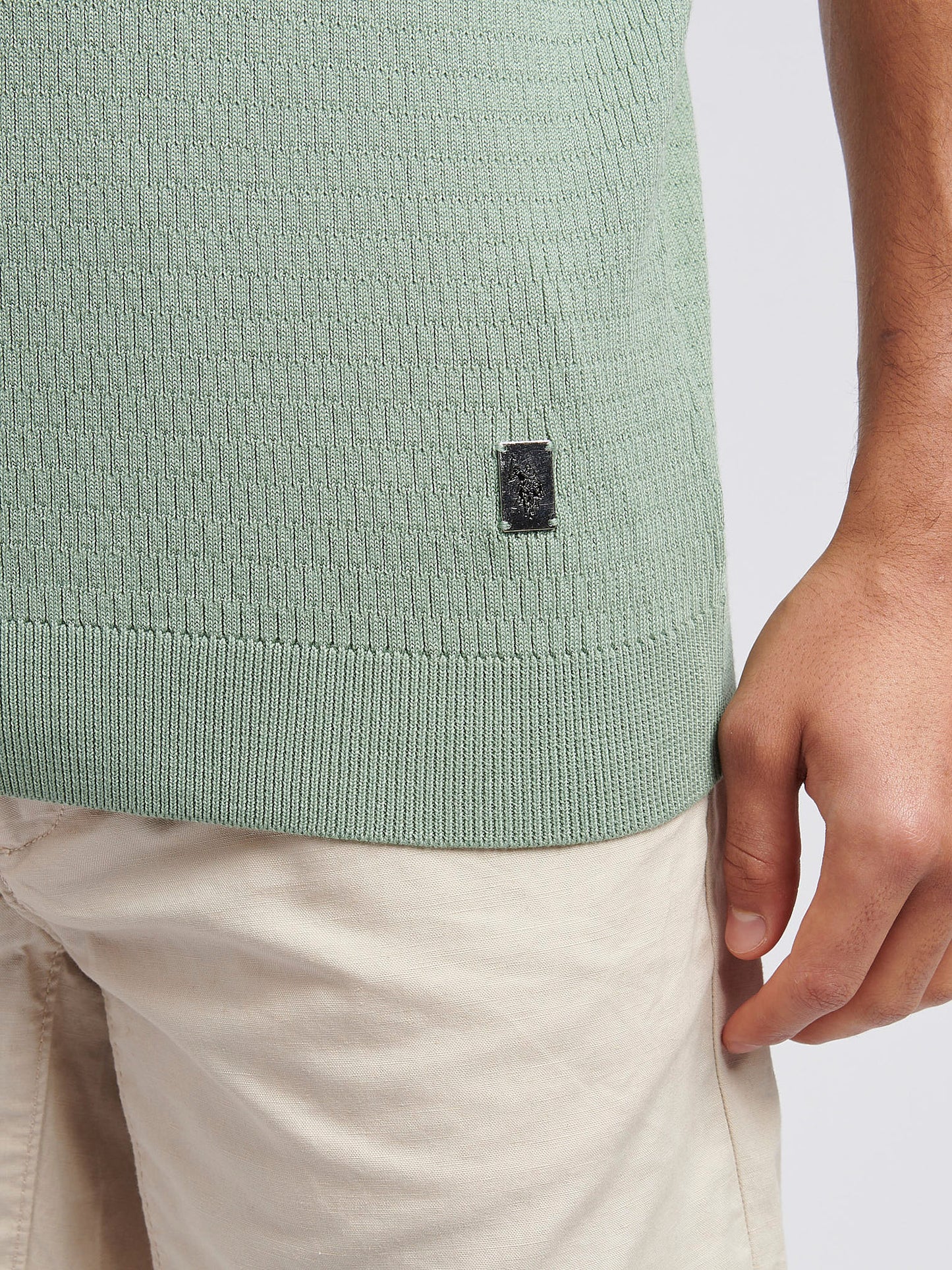 Mens Texture Open Collar Knit Polo Shirt in Green Bay