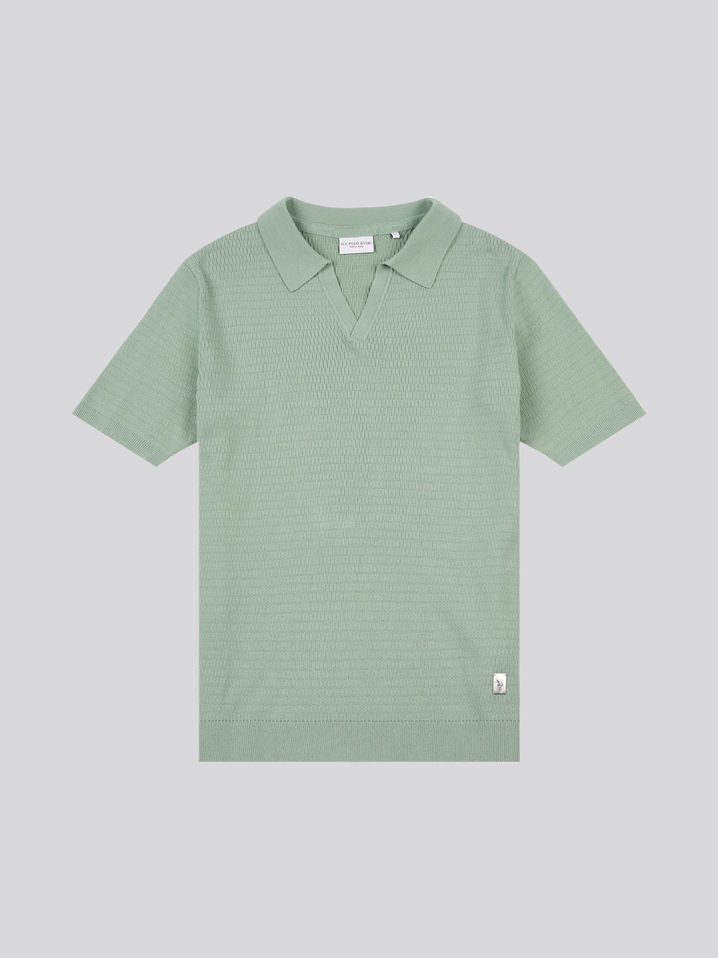 Mens Texture Open Collar Knit Polo Shirt in Green Bay