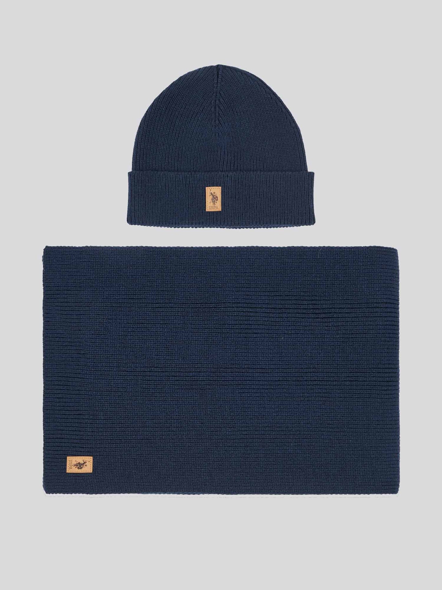 Mens Luxury Rib Knit Beanie & Scarf Set Dark Sapphire Navy