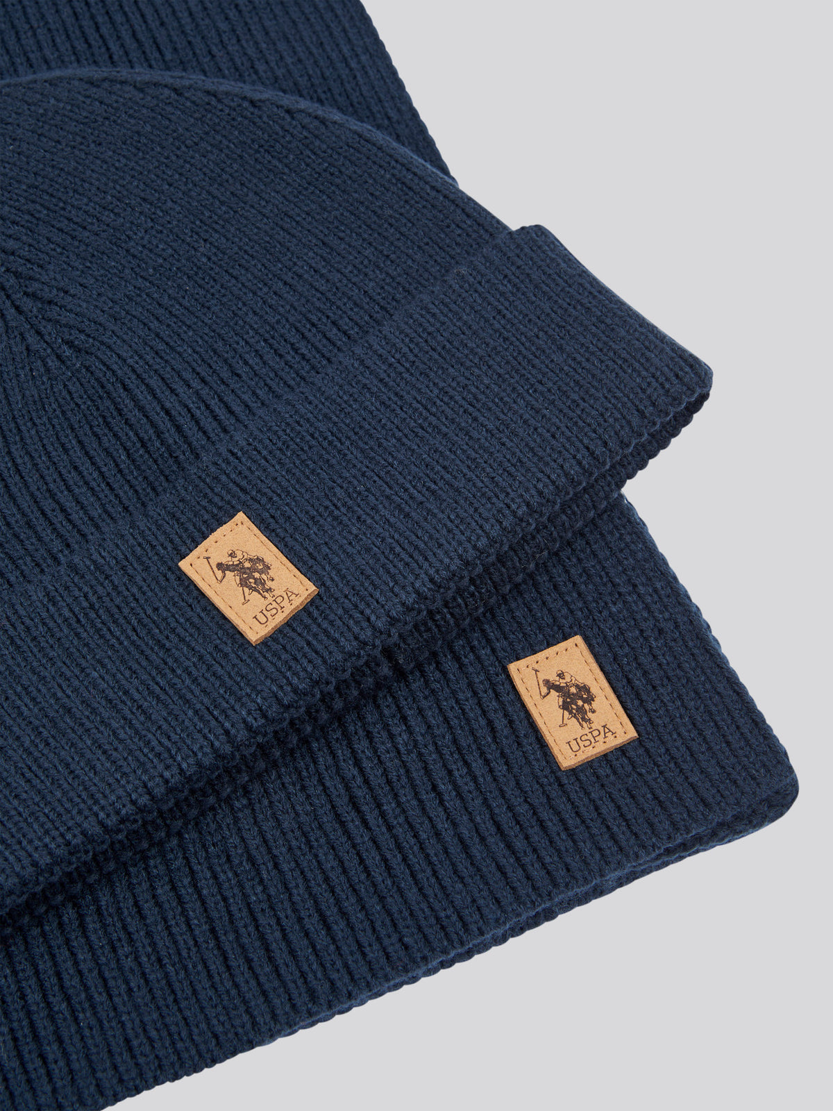 Mens Luxury Rib Knit Beanie & Scarf Set Dark Sapphire Navy