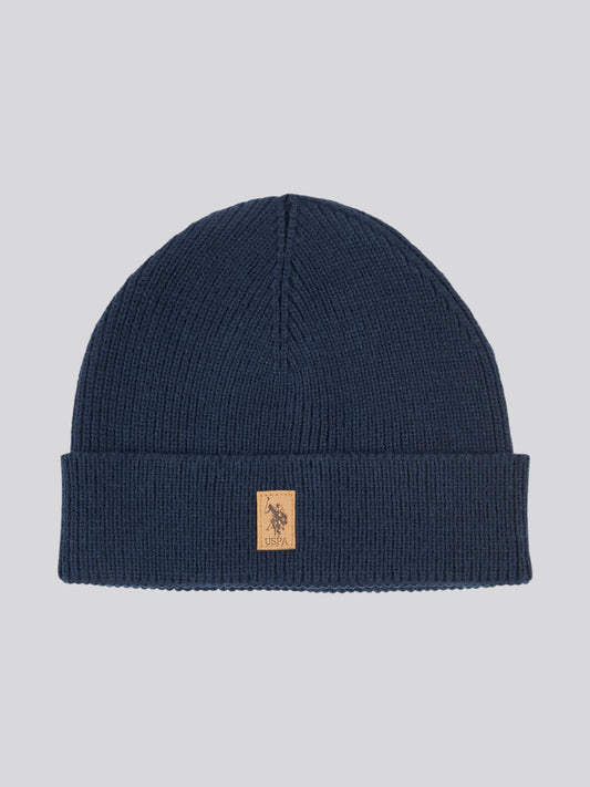 Mens Luxury Rib Knit Beanie & Scarf Set in Dark Sapphire Navy