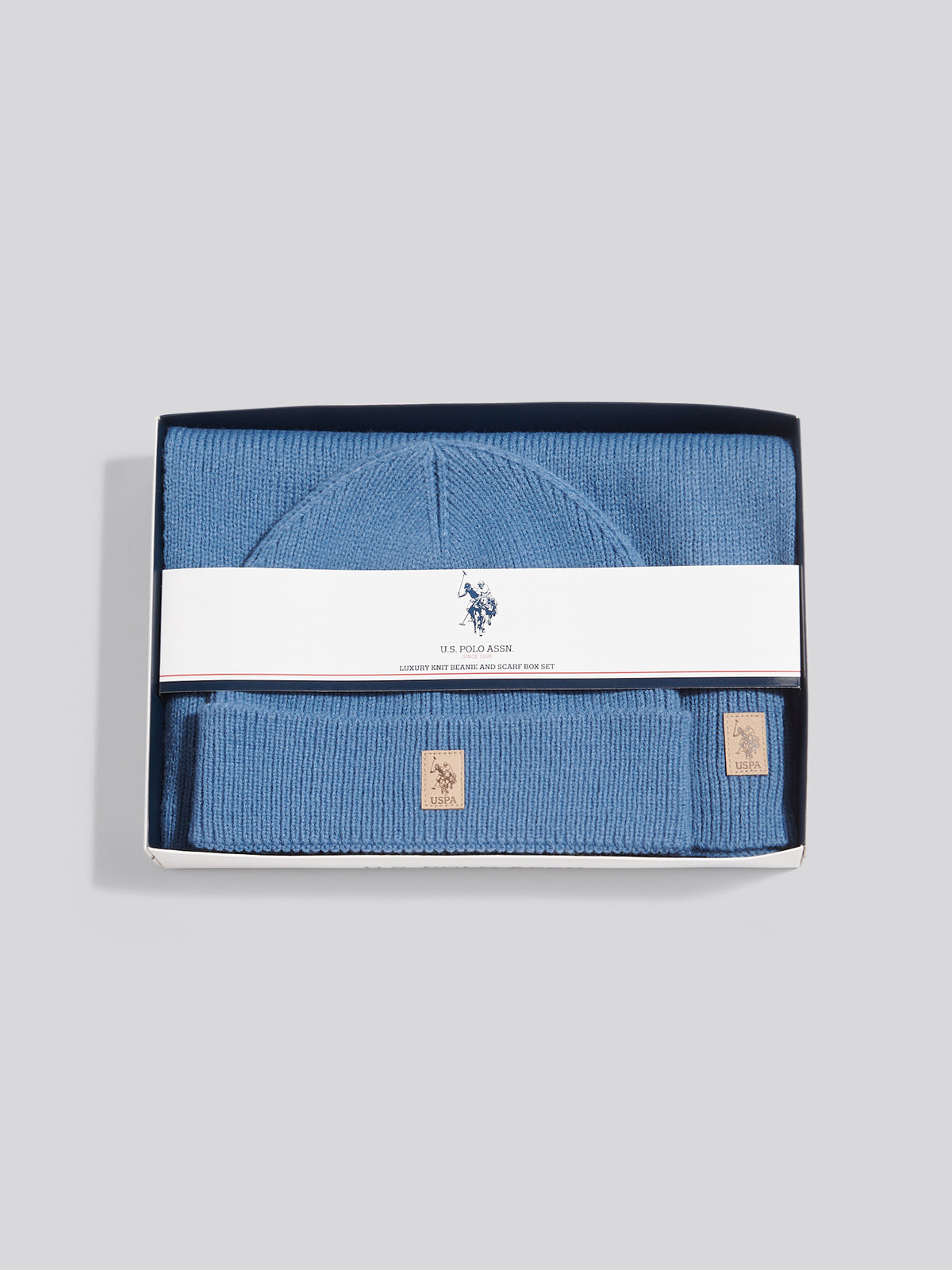 Mens Luxury Rib Knit Beanie & Scarf Set Blue Horizon Marl