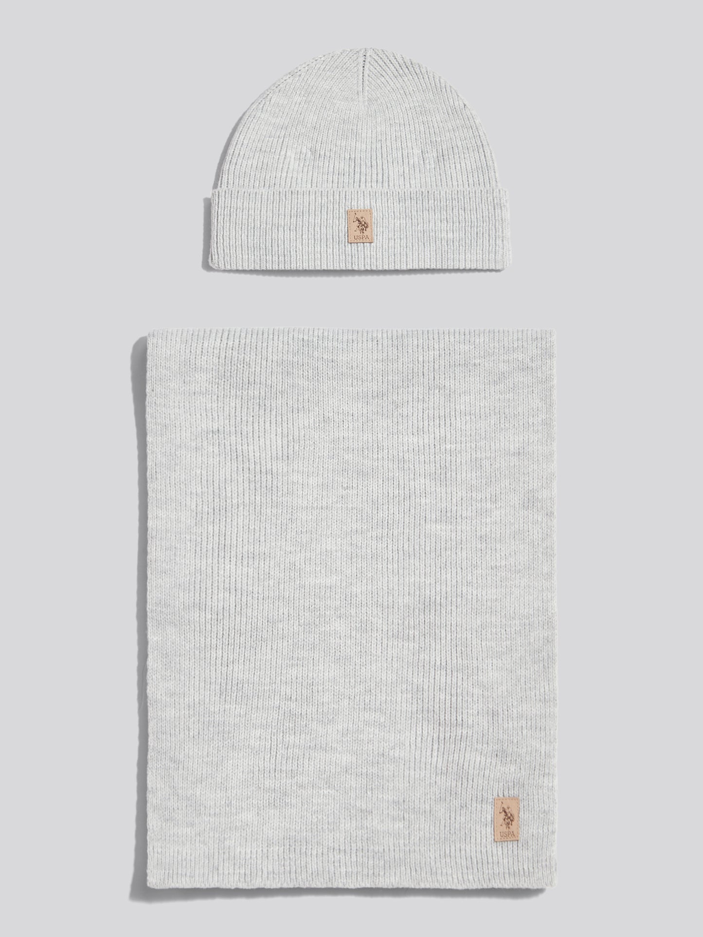 Mens Luxury Rib Knit Beanie & Scarf Set Mid Grey Marl