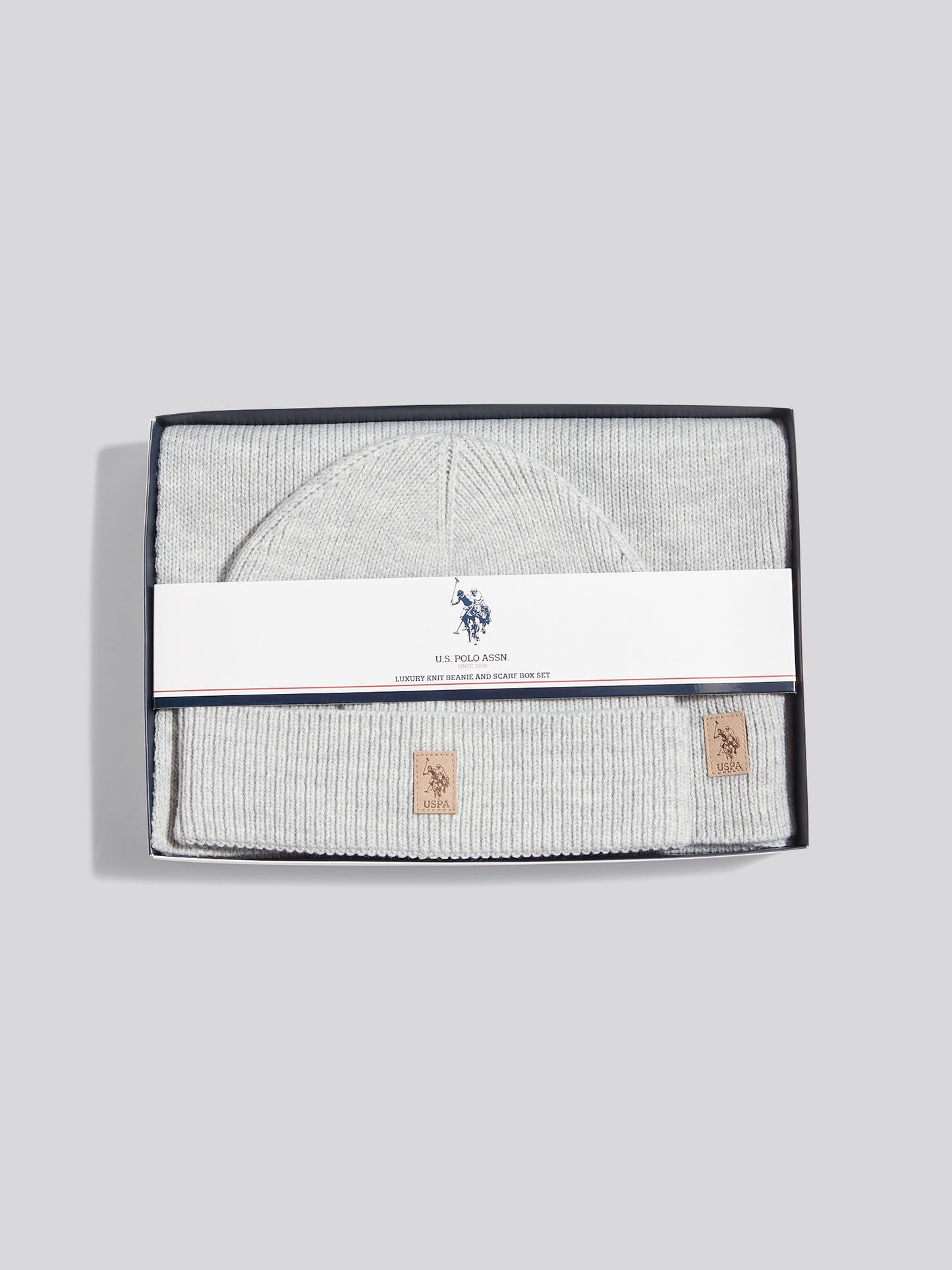 Mens Luxury Rib Knit Beanie & Scarf Set Mid Grey Marl