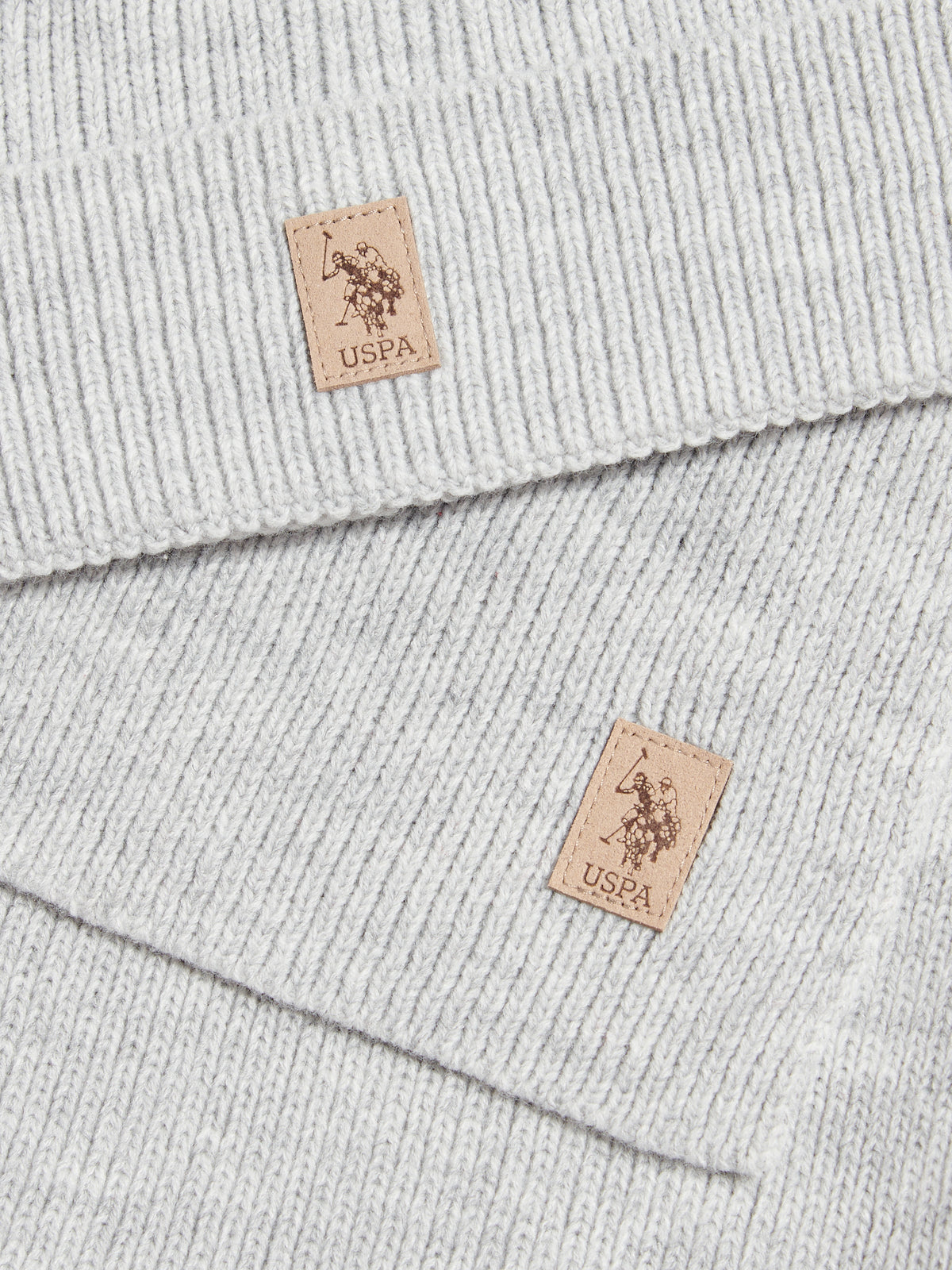 Mens Luxury Rib Knit Beanie & Scarf Set Mid Grey Marl