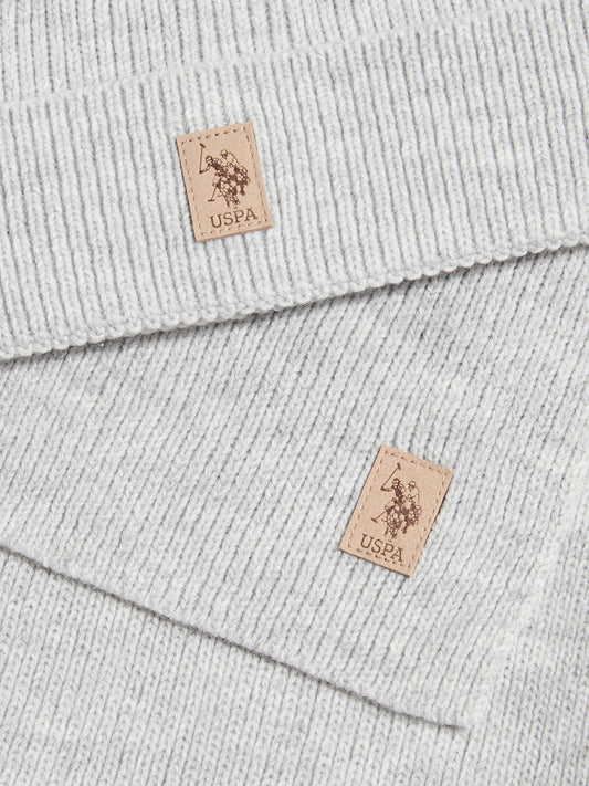 Mens Luxury Rib Knit Beanie & Scarf Set Mid Grey Marl