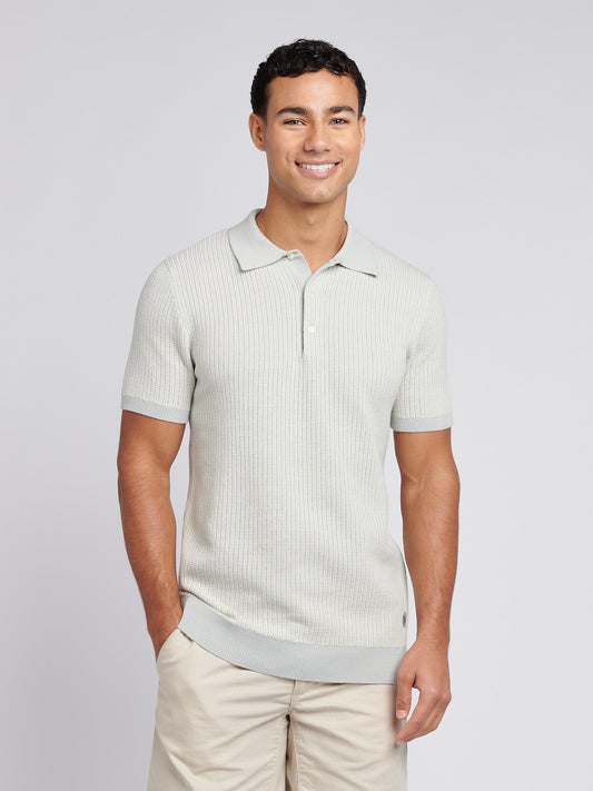 Mens Vertical Texture Stripe Knit Polo Shirt in Northern Droplet