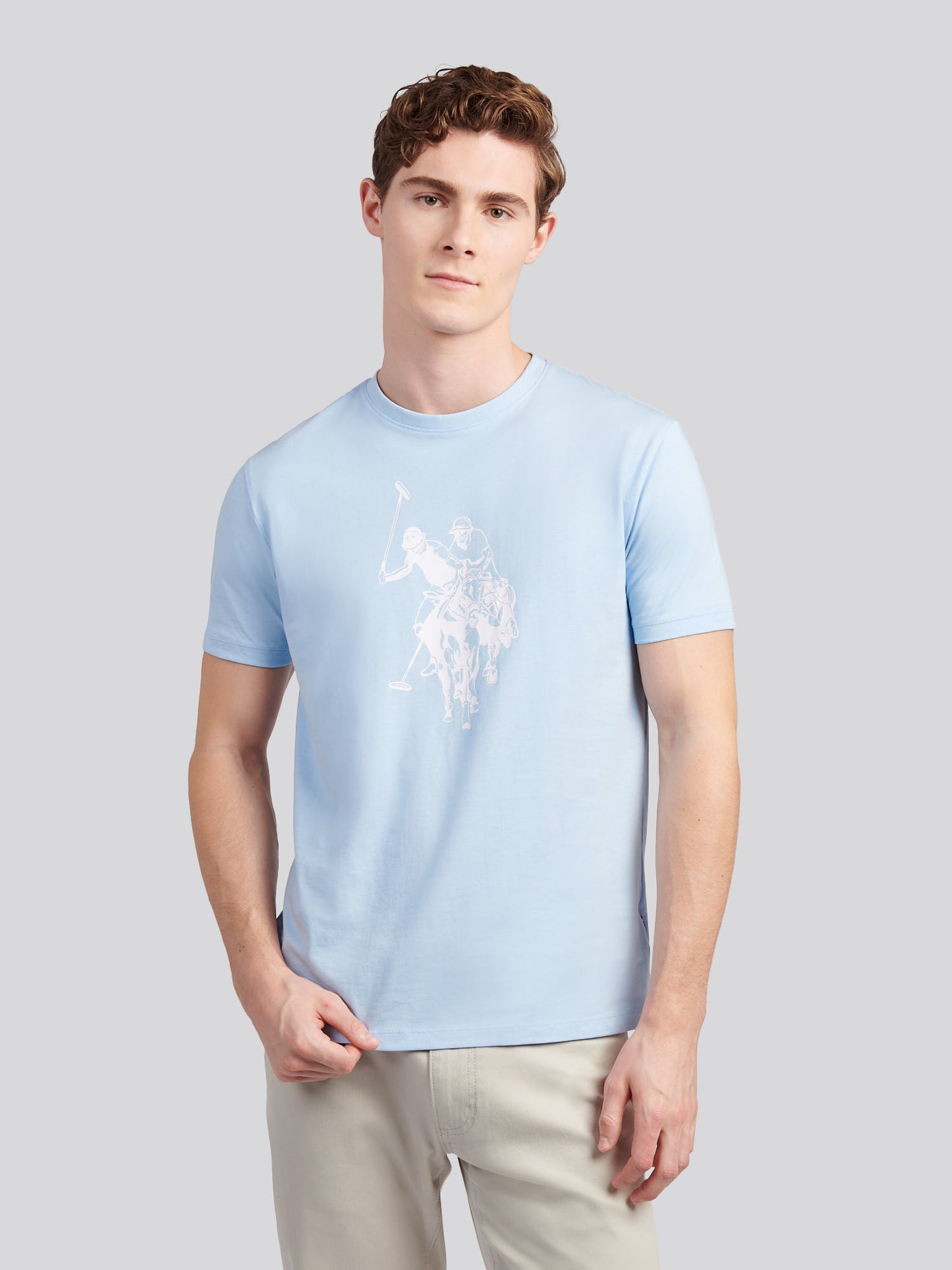 Mens Double Horsemen Graphic T-Shirt in Chambray Blue
