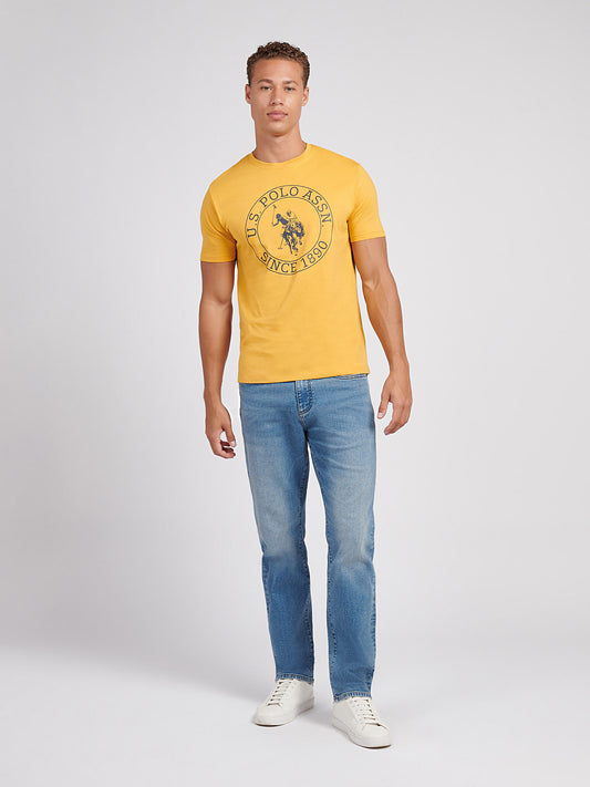 Mens Circle Print T-Shirt in Golden Apricot