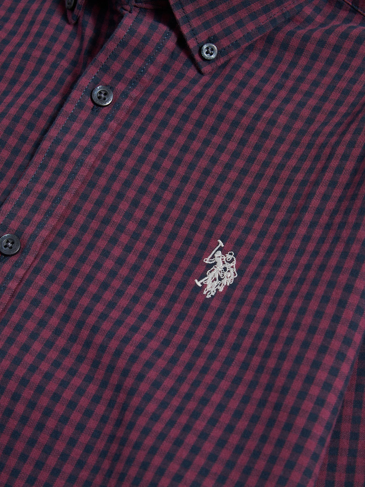 Mens Herringbone Weave Peached Gingham Shirt in Grape Wine