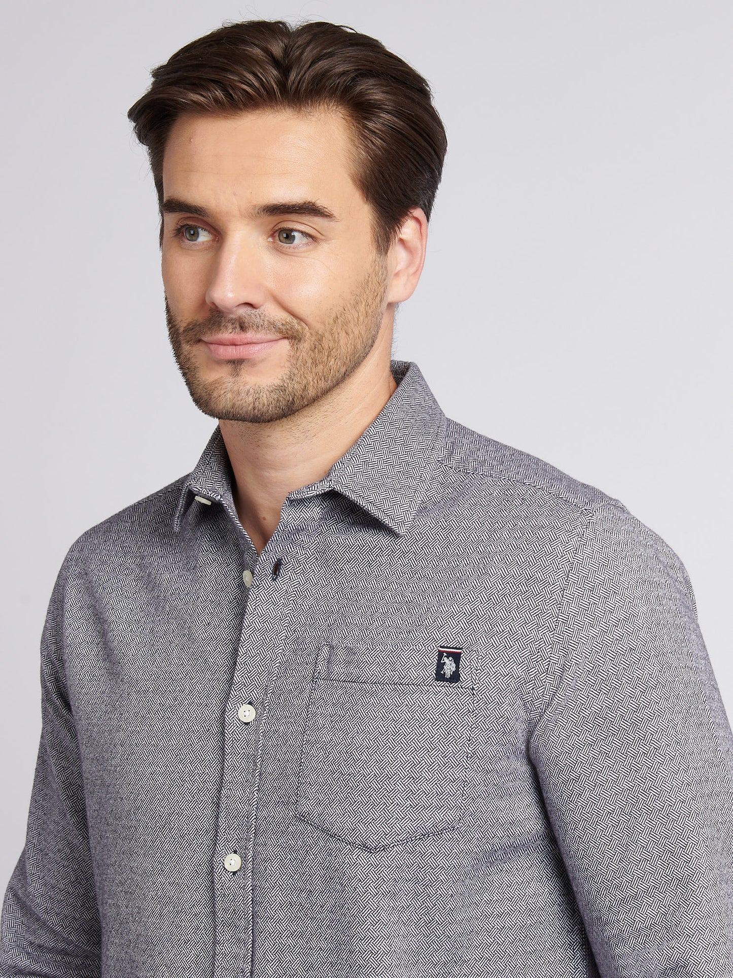 Mens Herringbone Crosshatch Textured Shirt in Dark Sapphire Navy
