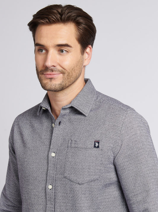 Mens Herringbone Crosshatch Textured Shirt in Dark Sapphire Navy