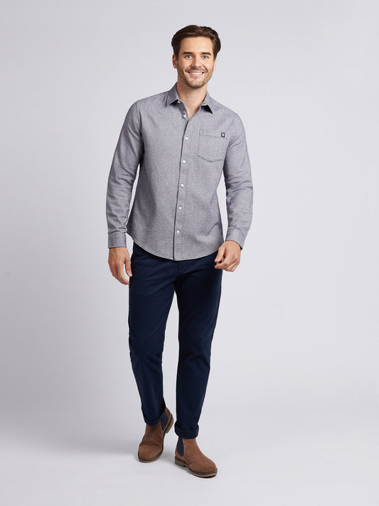 Mens Herringbone Crosshatch Textured Shirt in Dark Sapphire Navy