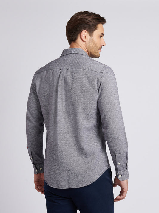 Mens Herringbone Crosshatch Textured Shirt in Dark Sapphire Navy