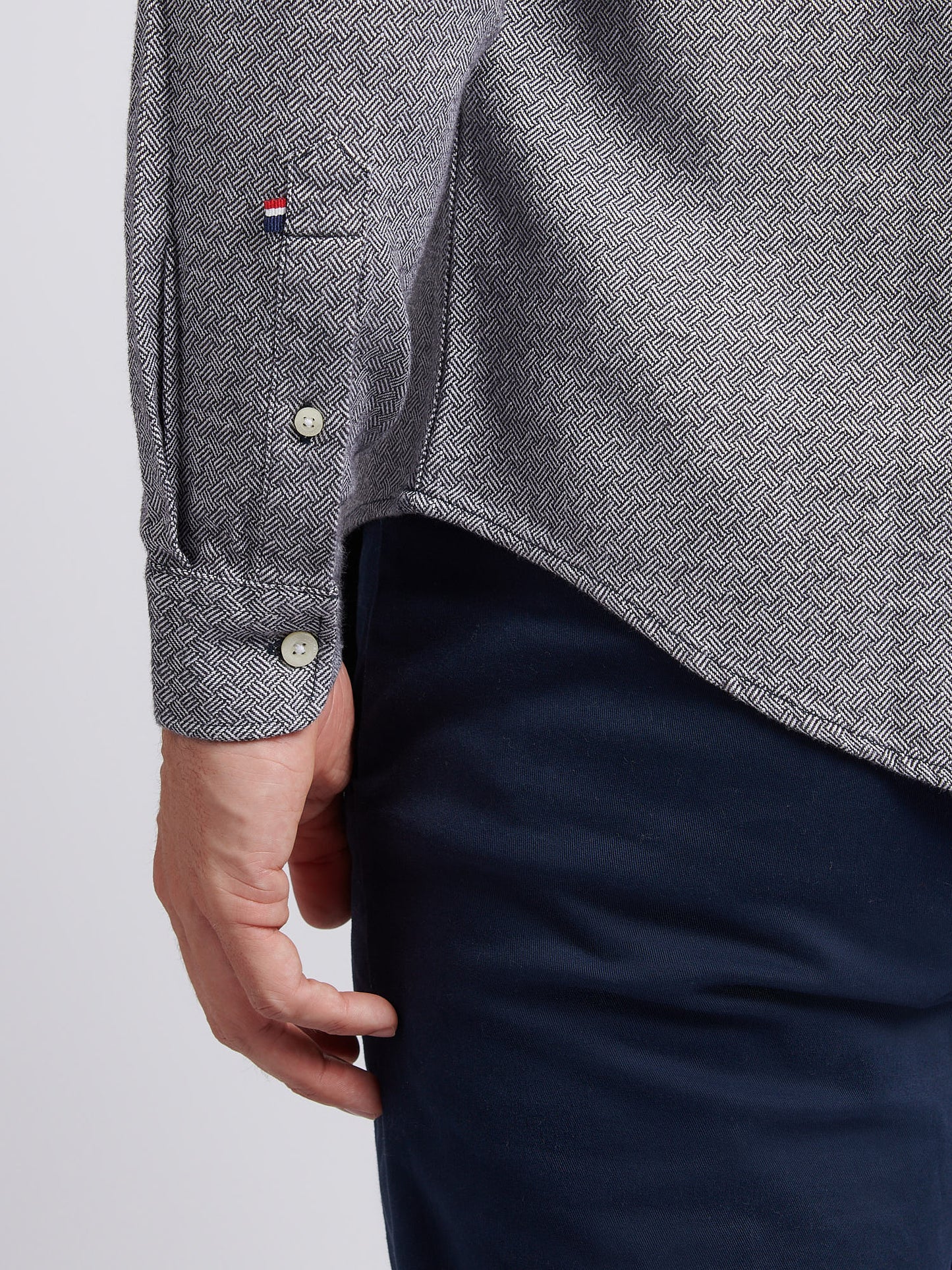 Mens Herringbone Crosshatch Textured Shirt in Dark Sapphire Navy