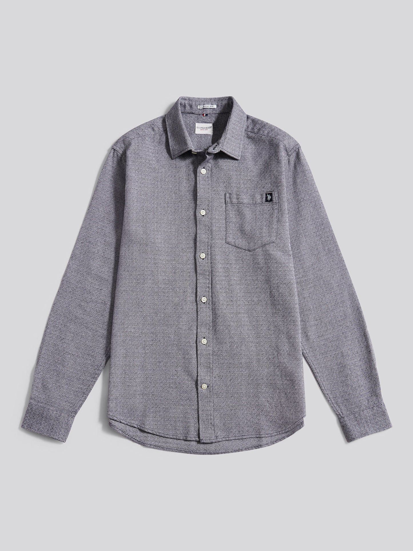 Mens Herringbone Crosshatch Textured Shirt in Dark Sapphire Navy