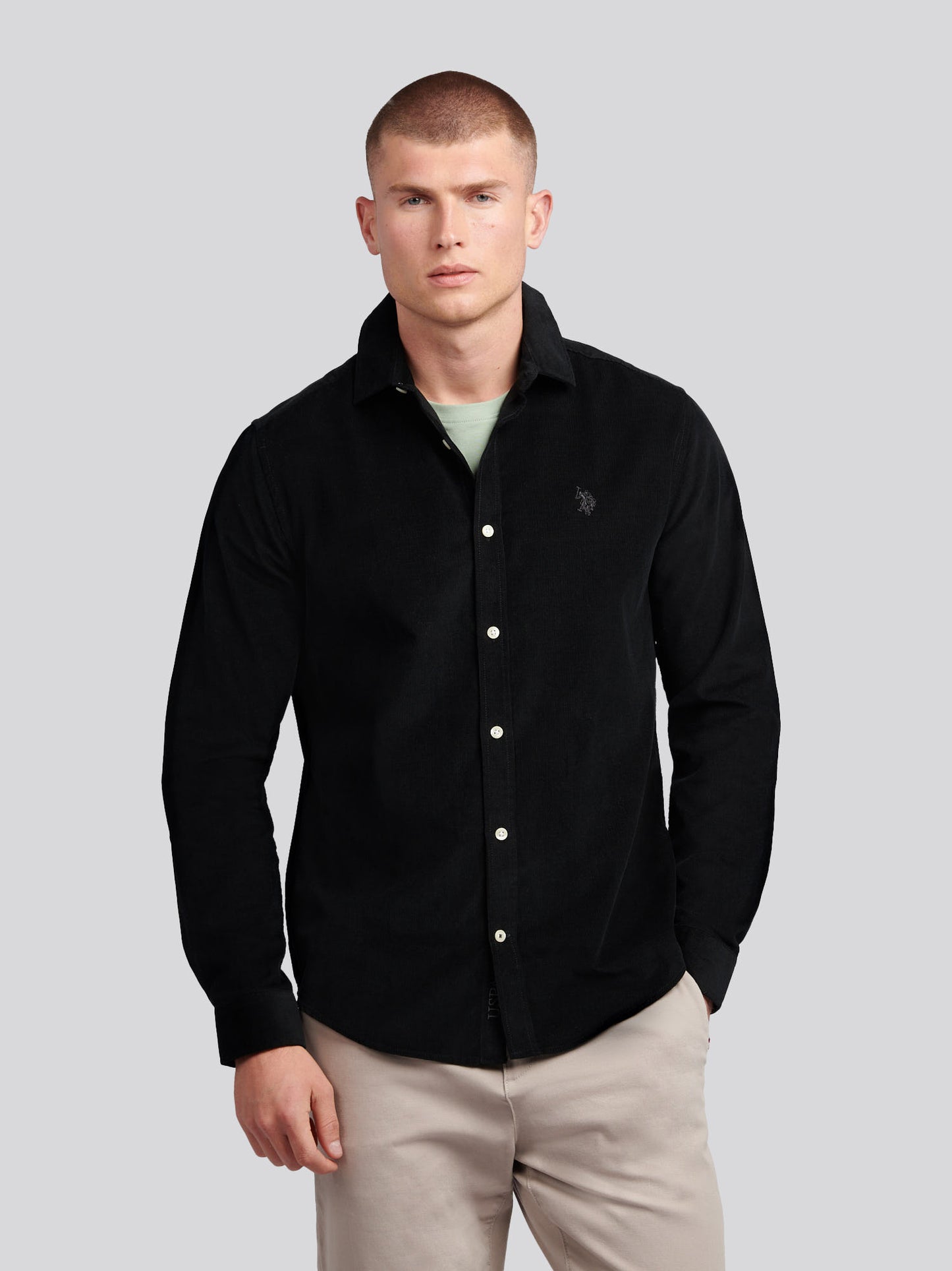 Mens Textured Corduroy Shirt in Black