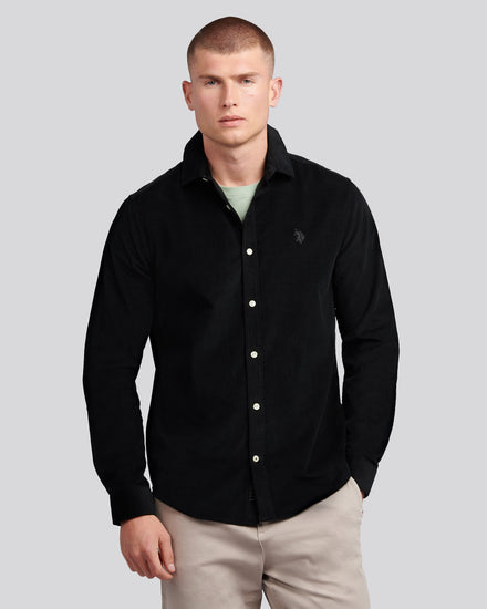 Mens Textured Corduroy Shirt in Black