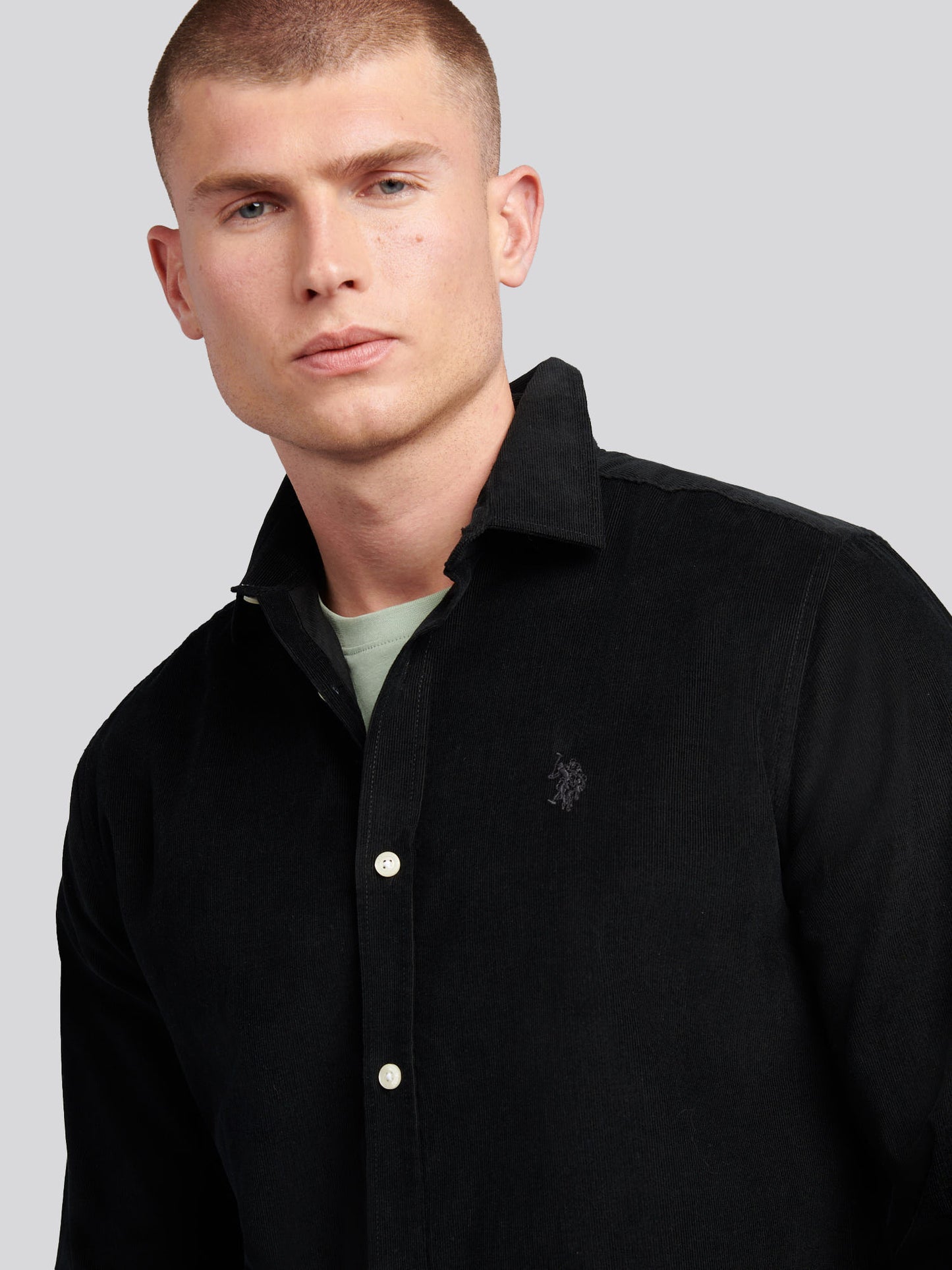 Mens Textured Corduroy Shirt in Black