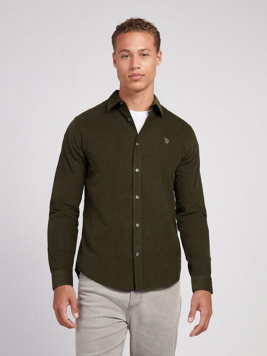 Mens Textured Corduroy Shirt in Forest Night
