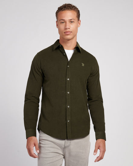 Mens Textured Corduroy Shirt in Forest Night