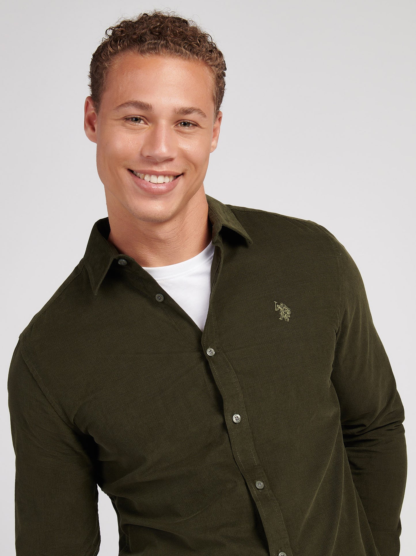 Mens Textured Corduroy Shirt in Forest Night