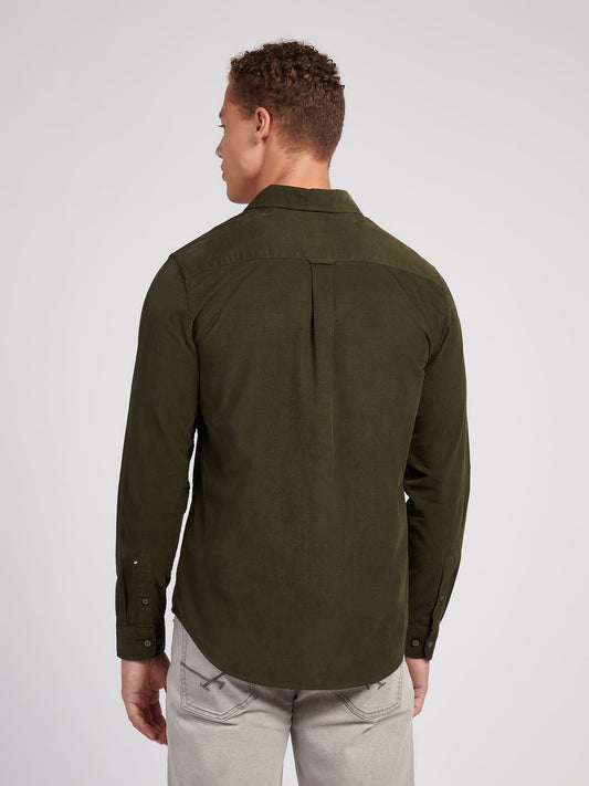 Mens Textured Corduroy Shirt in Forest Night