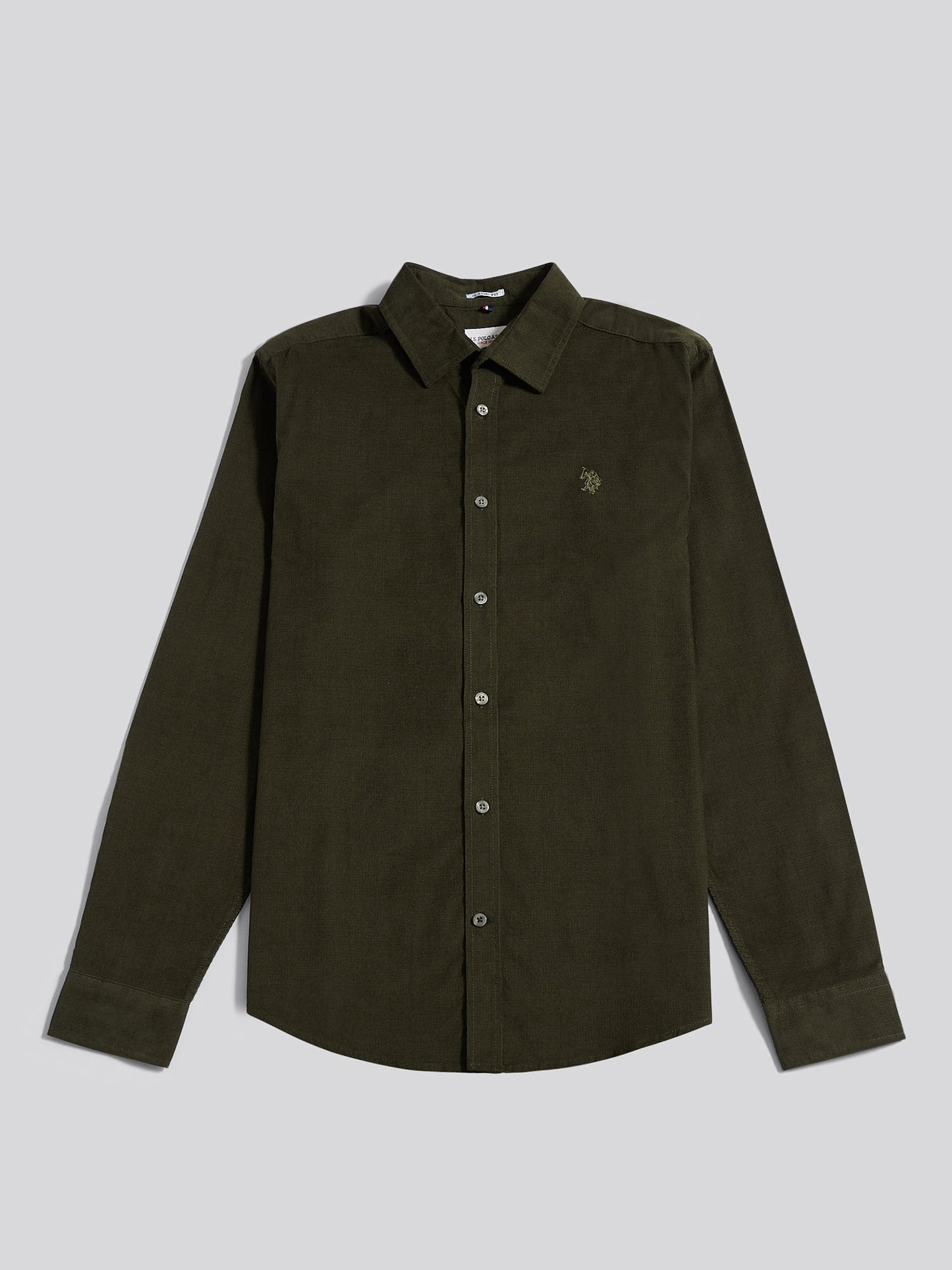 Mens Textured Corduroy Shirt in Forest Night