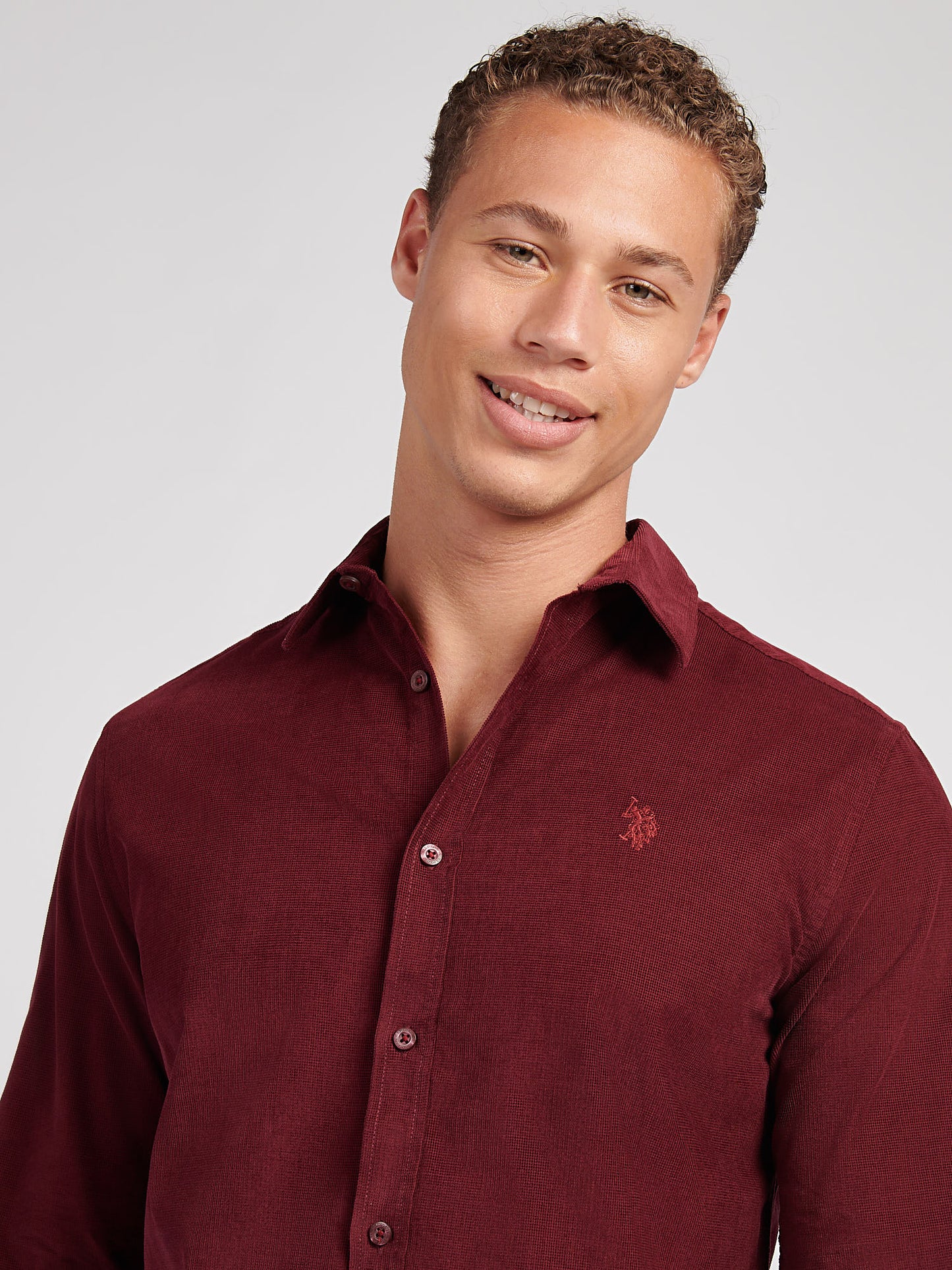 Mens Textured Corduroy Shirt in Windsor Wine
