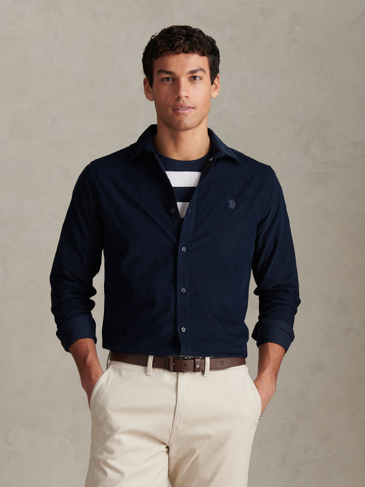 Mens Textured Corduroy Shirt in Dark Sapphire Navy / Moonlight Blue DHM