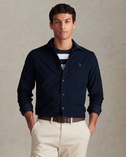 Mens Textured Corduroy Shirt in Dark Sapphire Navy / Moonlight Blue DHM