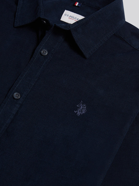Mens Textured Corduroy Shirt in Dark Sapphire Navy / Moonlight Blue DHM