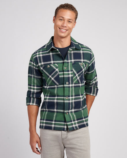 Mens Enlarged Check Overshirt in Pineneedle